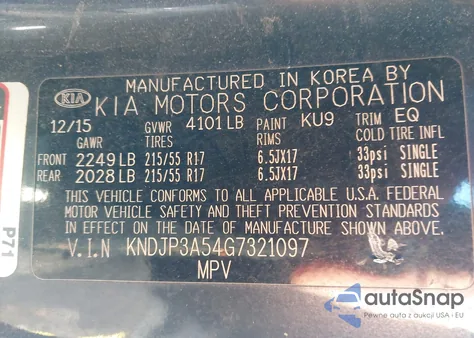 2016 Kia Soul + from USA, damaged, VIN KNDJP3A54G7321097